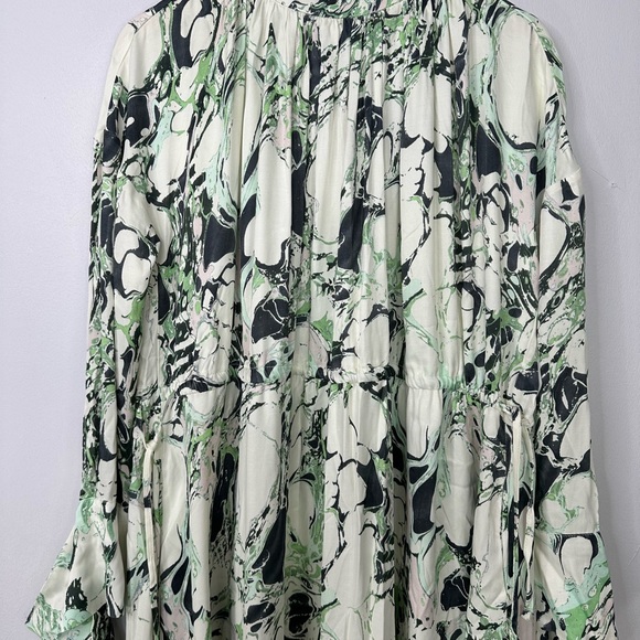 Asos Maxi Dress Size 10 Green Marble Print High Neck Tiered BNWT - Picture 7 of 13